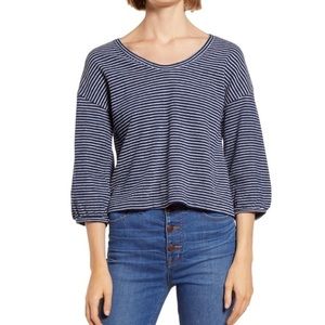 Madewell V-Neck Bubble Sleeve Stripe Sweatshirt